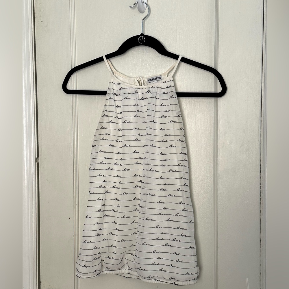 Express Cream/Black Love Script High Neck Halter Top